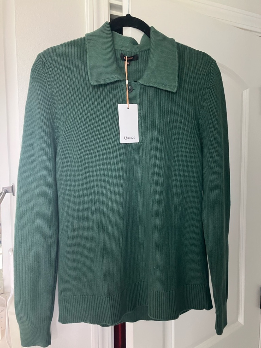 Quince New Forest Green Ribbed Polo Knit Medium